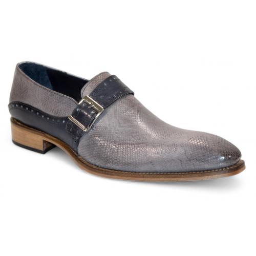 Duca Di Matiste "Sezze" Light Grey/Dark Grey Genuine Italian Calf Leather Snake Print Monk Strap Dress Shoes.